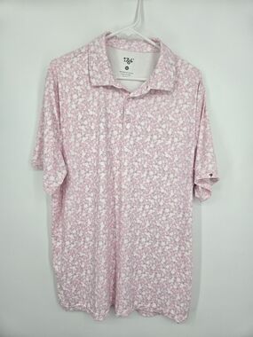 1764 Golf Light Pink White Floral Golf Polo Shirt XL (6730)